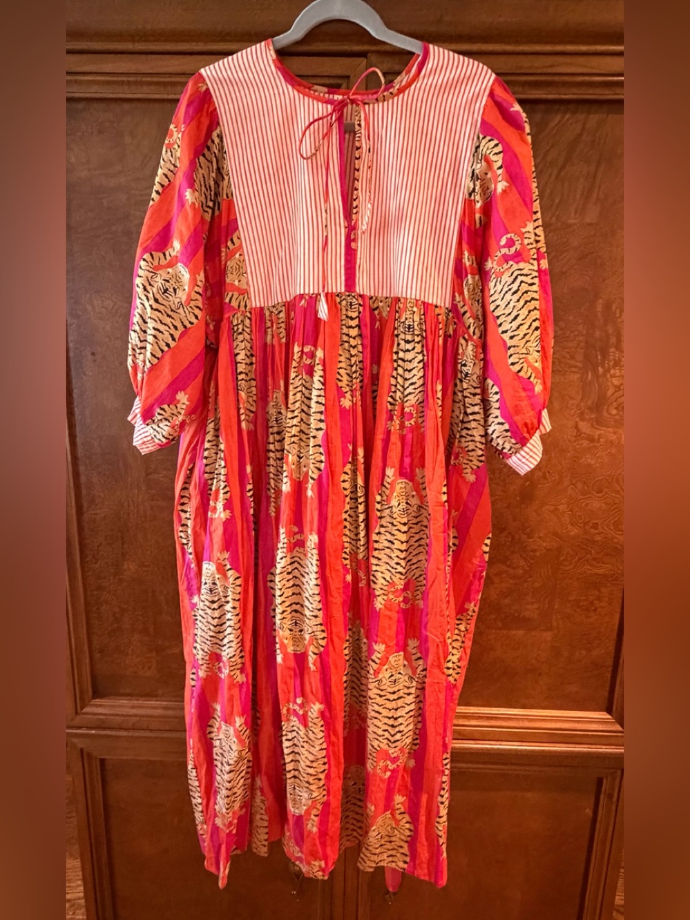 Anthropologie Pink & Orange Tiger-Print Dress with pockets